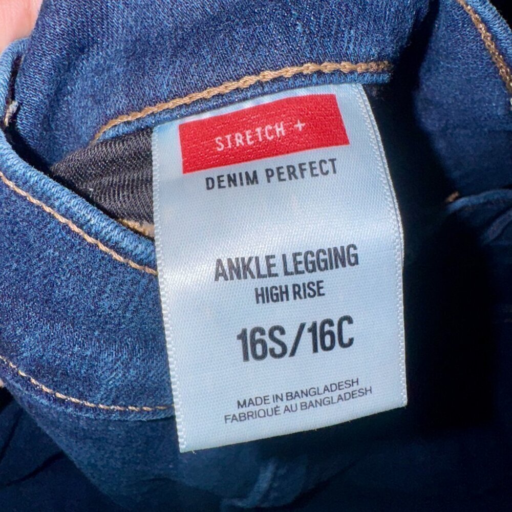 👖 Express High Waisted Denim Perfect Ankle Leggings – Medium Wash, 16 Short - Picture 5 of 7